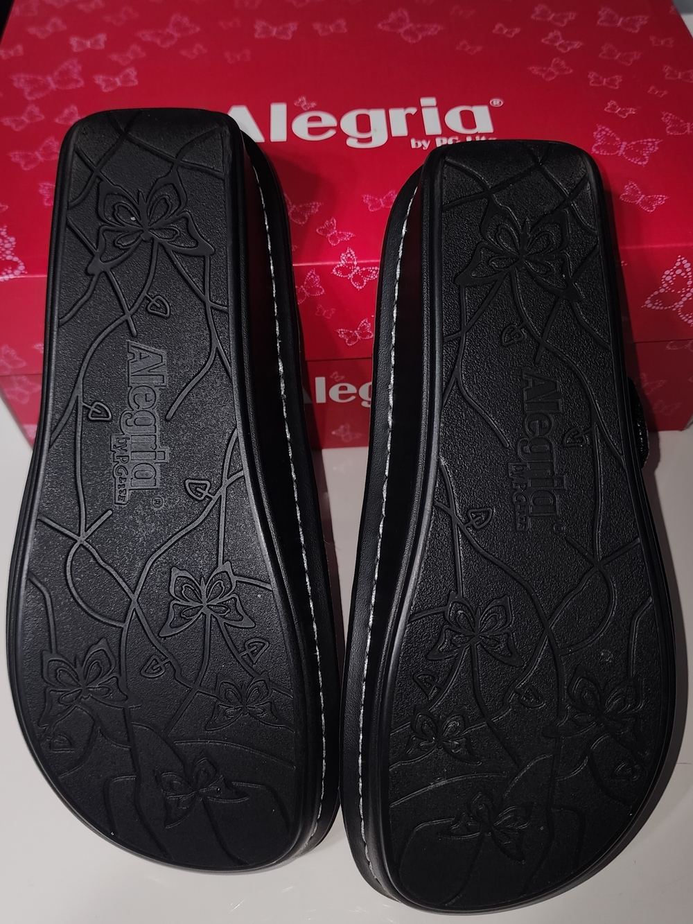 Alegria Tropical Floral Slide Sandals in Black, Pink, Blue Size 7 Comfort - Picture 5 of 12